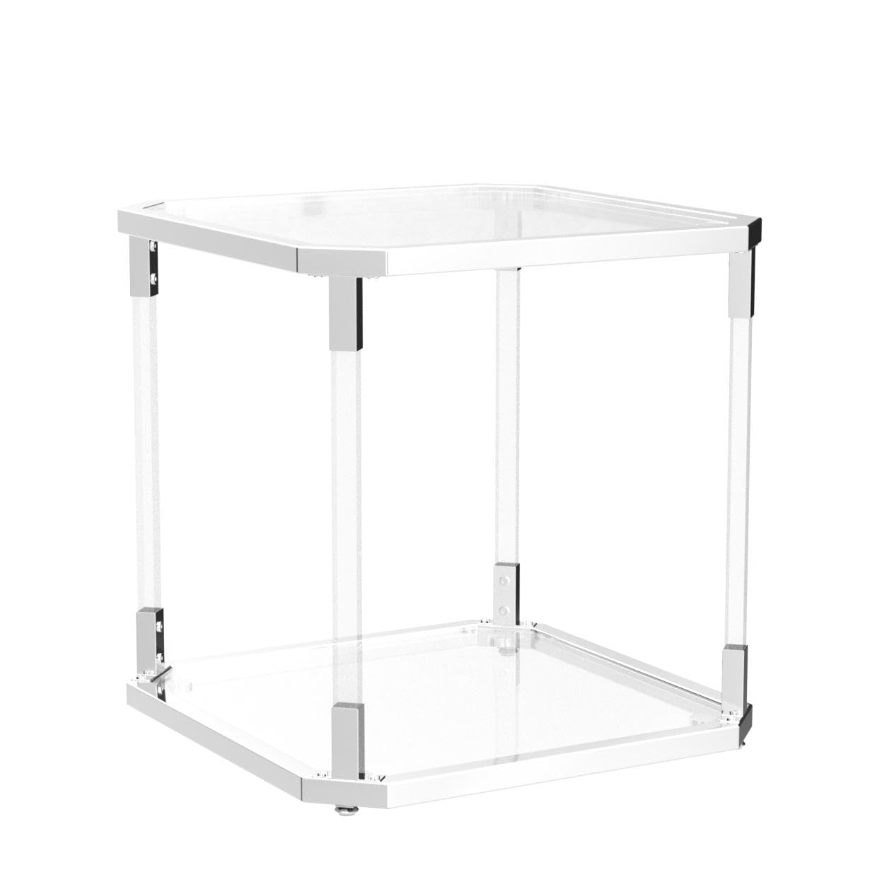 MINPINSER Glass Top Side Table - Silver Square Glass Top End Table Clear Acrylic Nightstand for Living Room Bedside Bedroom