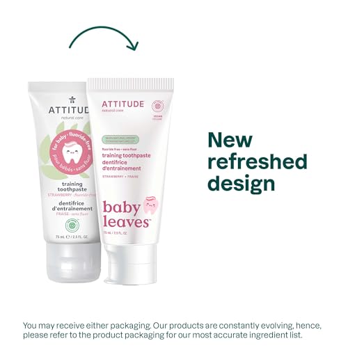 Attitude Baby and Child Fluoride-Free Training Toothpaste, EWG Verified, Naturally Derived Ingredients, Vegan, Strawberry, 2.6 Oz