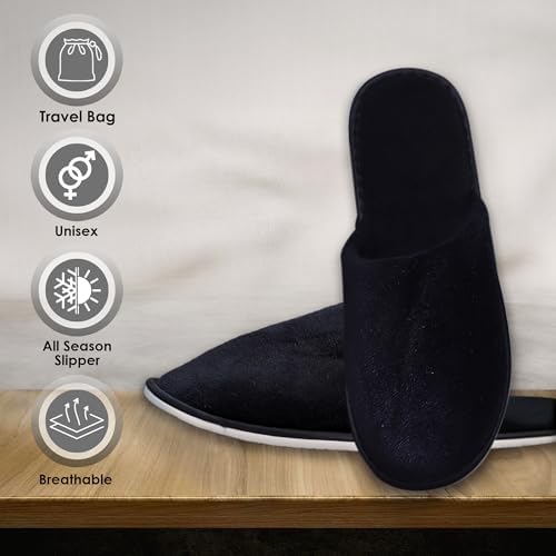 MODLUX Spa Slippers, 6-12 Pairs Cotton Velvet Closed Toe Disposable Slippers for Guests with Travel Bags, House, Indoor, Bathroom, Bedroom, Hotel, Bride Slippers