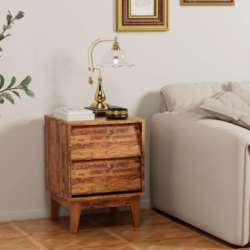 Modern 2 Set Nightstands Features Vintage-Style and Bevel Design, Made of MDF, Mid Century Modern Nightstand, Night Stand for Bedroom,for Bedroom(Brown)