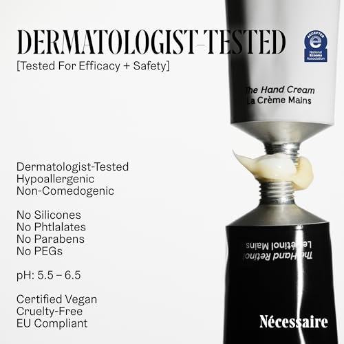 Nécessaire - The Hand Cream for Women & Men with 5 Ceramides & Peptides, Fragrance-Free Hand Lotion, Fast-Absorbing, Non-Greasy. - 2.2 fl oz.