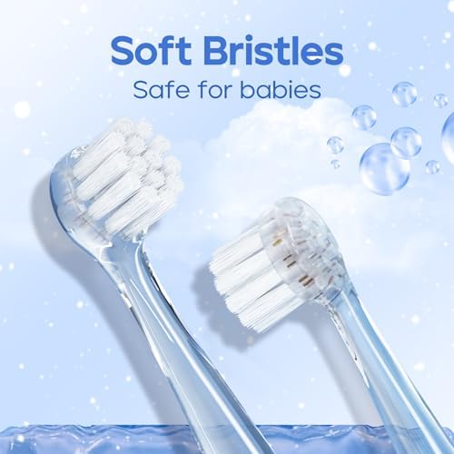 SEAGO Toddler Electric Toothbrushes for Baby Ages 0-3 Years, Baby Toothbrush with Smart Timer and Suction Base, 4 Replacement Brush Heads SG-513(Pink-C)