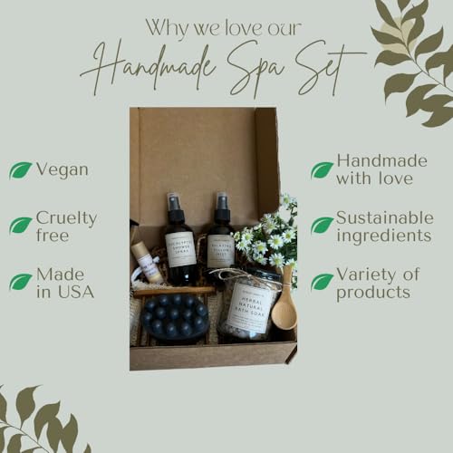 Spa Set, Natural Self-Care Essentials, Relaxing Gift Sets for Her,Gifts for Women, herbal natural bath soak, natural lip balm,relaxing pillow mist, Eucalyptus shower spray, Charcoal Soap Bar