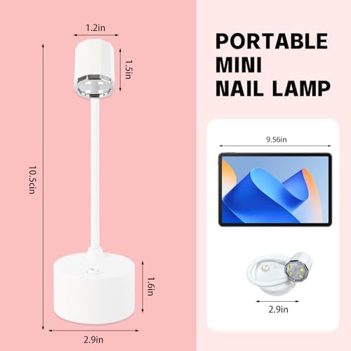 Touch Switch Gel X Lamp,Flash Cure Mini Nail Lamp,Rechargeable Cordless UV LED Light,Gooseneck Nail Gel Dryer for Home Nail DIY Manicure (White)