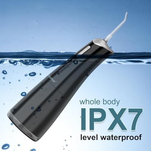 Nicefeel Water Dental Flosser Pick for Teeth 3 Modes Cordless Portable Water Teeth Cleaner Ipx7 Waterproof Oral Irrigator 300ml Tank Water Teeth Cleaner Rechargeable Flossing (Black, 4 Modes)