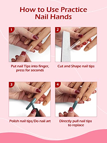 LIONVISON Practice Hand for Acrylic Nails, Silicone Nail Hand Practice, Flexible Fingers Fake Training Hand False Mannequin Hands for Nail Practice, Hand Model Kit for Nail Supplies Manicure Beginners