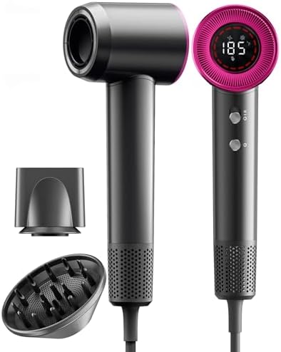 Hair Dryer, 160000 RPM High-Speed Brushless Motor for Fast Drying, 600 Millions Negative Ionic Blow Dryer with HD Display, Low Noise Thermo-Control Hair Dryer with Diffuser and Nozzle