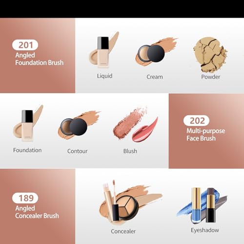 Face Makeup Brush Set 6PCS, Angled Cream Foundation Liquid Blush Brush Concealer Brush Under Eye, Nose Contour Eyeliner & Brow Brush