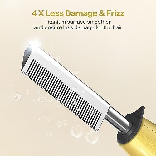 Electric Hot Comb Titanium Anti-Scald Straightening Comb for Wigs, Pressing Combs for Black Women Hair, Fast Heating Straightening and Styling for All Hair Types