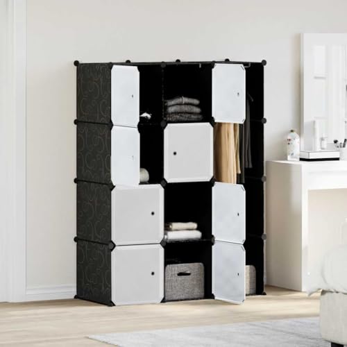 Teenpull Modular Closet Cabinet Storage Lockers Clothes Locker Hanging Wardrobe, Black & White Plastic Shelves for Bedroom, Closets, Clothing - Modern Design