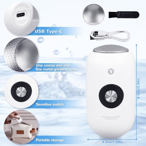 Electric Feet Callus Removers Rechargeable-Foot Scrubber Kit, Wireless Foot File with Metal 2 Grinding Head,3-Speed Pedicure Tools for Feet, Ped Egg for Dead Skin Heels and Hard Cracked Dry Skin
