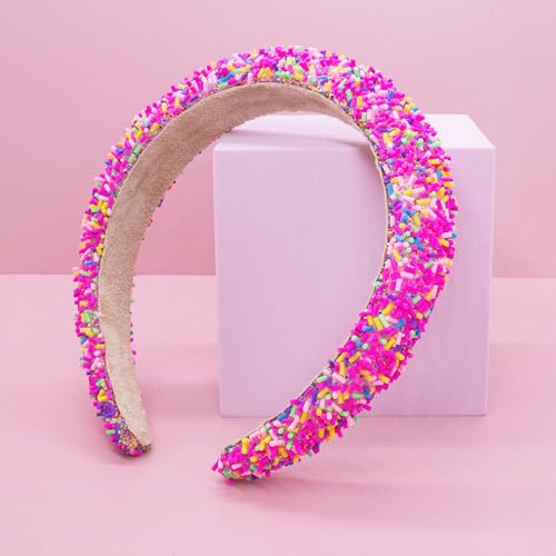 FROG SAC Headband for Girls - Sprinkle Padded Head Bands for Kids, Puffy Toddler Headbands, Little Girl Confetti Hair Band Accessories, Pink Candy Hairbands, Easter Basket Fillers Stocking Stuffers