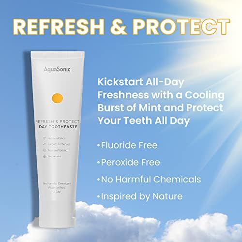 AquaSonic Complete Care Toothpaste - Refresh & Protect Day, Repair & Whiten Night - Fluoride Free Natural, Anti-cavity, Anti-plaque, Reharden, Strengthen, Whiten, Detoxify