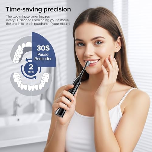 Water Flosser with Electric Toothbrush – 3 Sonic Toothbrush Modes & 5 Water Flossing Pressure – Wireless Charging & IPX7 Waterproof – Portable Travel Case Included(Black)