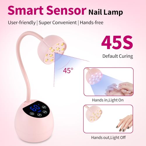 UV Nail Lamp,36W Cordless Gooseneck UV Light Gel x Flash Cure Lamp with 3 Timers and Auto Sensor for Gel Polish Nail Art(Pink)