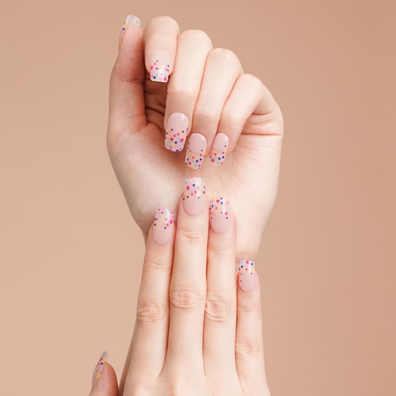Semi Cured Gel Nail Strips with 20 Pieces, Salon Quality Nail Wraps for Women, Confetti ColorfulUV Gel Nail Stickers, UV Light Required, Sprinkles