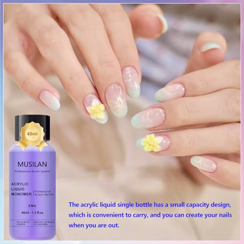 Monomer Acrylic Nail Liquid 5PCS 40ml/1.3fl.oz,Professional Acrylic Liquid Monomer for Acrylic Nails Powder Nails Extension for Nail Art Manicure DIY,Non-Yellowing Monomer-acrylic nail liquid
