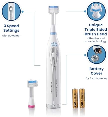Triple Bristle GO 3 Sided Sonic Toothbrush - Soft Nylon Bristles, Autism & Special Needs Toothbrush for Kids & Adults, Travel Friendly
