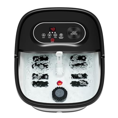 Snailax Foot Spa with Heat, Foot Bath, Collapsible Foot Spa Bath Massager with 8 Massage Rollers, Temperature Control, Bubbles, Pumice Stone, Foot Soaking Tub