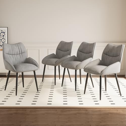 Kiztir Velvet Dining Chairs Set of 4 Modern Dining Chairs Upholstered Dining Room Chairs with Back and Metal Legs for Kitchen, Dining Room, Living Room (Grey)