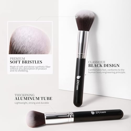 DUcare Makeup Brushes with Bag,15Pcs Makeup Brush Set Christmas Gift Travel Kabuki Foundation Blending Blush Eyeliner Shadow Brow Concealer Brushes Kit Black