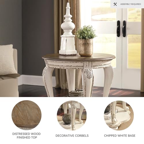 Signature Design by Ashley Realyn French Country Two Tone Round End Table, Chipped White