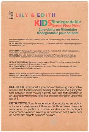 LILY & EDITH Kids Biodegradable Dental Floss Picks 200 Counts, Fluoride Free, Plant Based Material, Fun Animal Flossing Sticks, Ultra Sturdy Thread, Zero Waste Package (Unflavored)