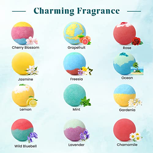 Bath Bombs for Women, 12pcs Handmade Natural Bath Bomb, Stocking Stuffers, Mothers Day Presents for Mom, Bath Bomb with Shea Butter, Valentines Day Gifts for Her and Him