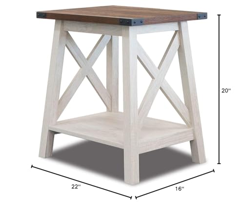 Rainbow Sophia Side Table End Table for Living Room, Farmhouse Accent Wood Nightstand for Bedroom with 2-Tier Storage, Sargent Oak/Dark Walnut