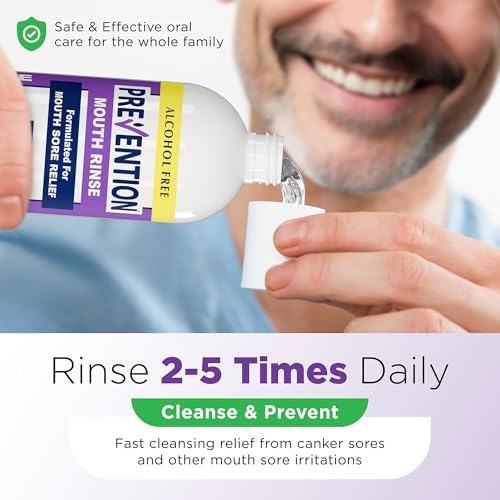 Prevention Mouth Sore Mouth Rinse, Canker Sore Treatment, Oral Pain Relief Mouthwash for Ulcers and Sores, Braces, with Hydrogen Peroxide, Alcohol-Free, Fluoride Free, 16 oz, Soothing Mint, 1 Pack
