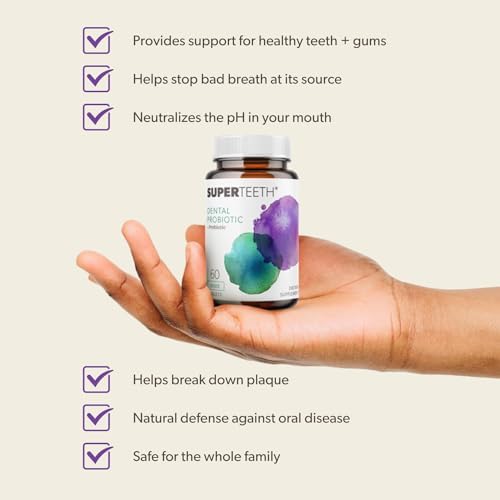 SuperTeeth Chewable Dental Probiotic for Adults & Kids | Support Healthy Teeth & Gums | Oral Health | Fights Bad Breath | BLIS M18 | 60 Mint Flavored Tablets | Fluoride & Sugar Free | Vegan Supplement