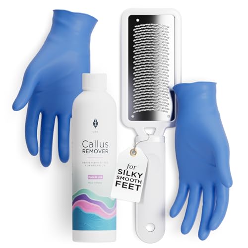 Lee Beauty Professional Callus Remover for Feet - Extra Strength Gel & Rasp Foot File Kit - Original Formula for Dead Skin Remover for Cracked Heels & Dry Skin-Pedicure Supplies for Smooth Foot - 8 Oz