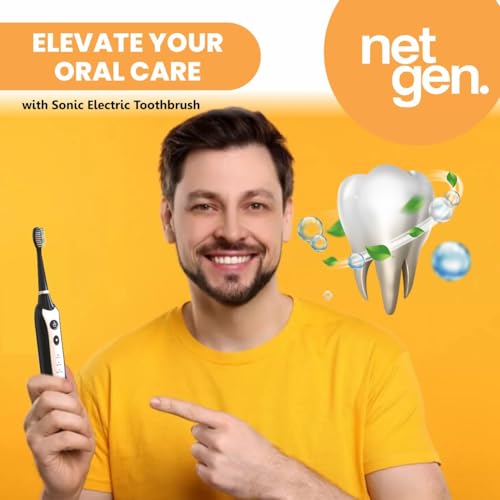 Sonic Electric Toothbrush for Adults with 5 Toothbrush Replacement Heads, 3 Brushing Modes & 2 Minutes Built-in Timer, Travel Toothbrushes with Inductive Charging, Rechargeable toothbrush | Black