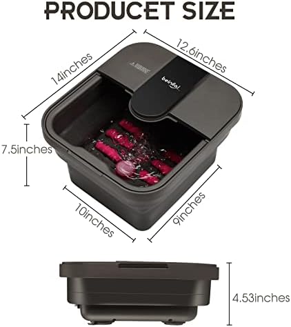 Beinilai Collapsible Foot Spa,Foot Bath with Heat and Massage and Bubble Jets,Foot Soak Tub with Six Non Motorized Rollers,Acupressure Massage Points,Red Light and Removable Pumice Stone