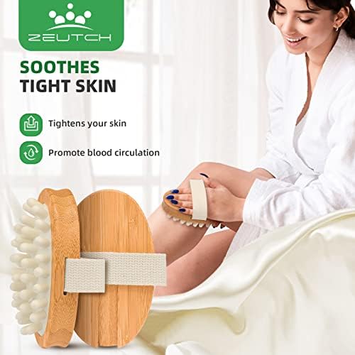 Premium Dry Brushing Body Brush Set for Lymphatic Drainage and Cellulite Treatment, Boar Bristle Long Handle Face Cleansing Brush for A Glowing Skin, 5 Pack
