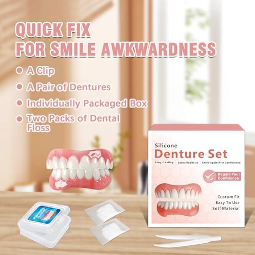 Tooth Repair Kit, Dentures for Women and Men, Silicone Dentures Upper and Lower, Fix Your Smile at Home Within Minutes, Natural Shade False Teeth & Veneers