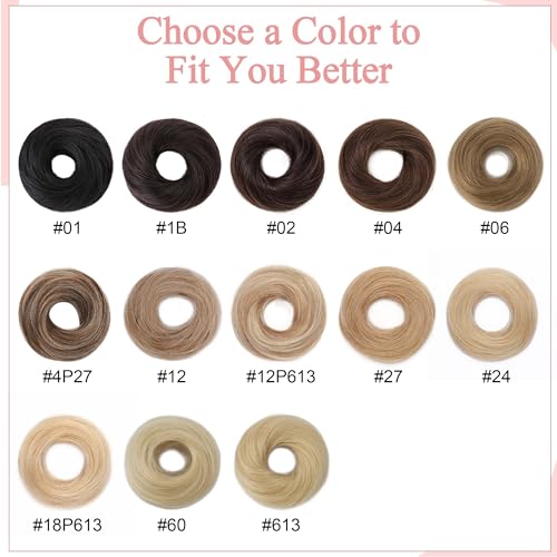 SEGO Human Hair Messy Bun Hairpieces Real Scrunchies Natural Wavy Smoothed Updo Donut Chignon Ponytail Extensions for Women Girls-#02 Dark Brown