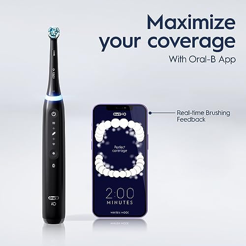 Oral-B iO Series 5 Rechargeable Electric Toothbrush with Visible Pressure Sensor to Protect Gums, 2 Minute Timer, 5 Cleaning Settings, 1 Replacement Toothbrush Heads, and Travel Case, White