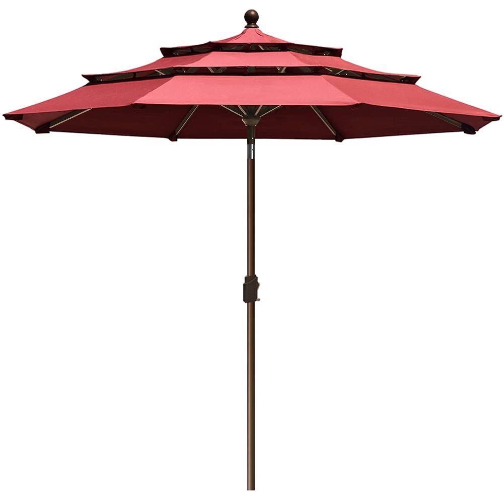 EliteShade USA 10-Year-Non-Fading 9Ft 3 Tiers Market Umbrella Patio Umbrella Outdoor Table Umbrella with Ventilation, Burgundy