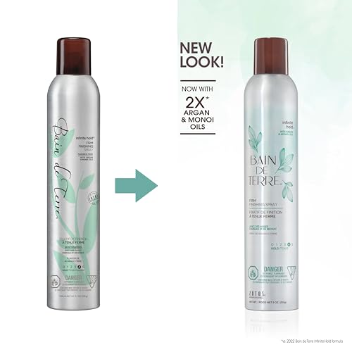 Bain de Terre Infinite Hold Firm Finishing Spray, Lasting Control & Shine, Heat & Humidity Protection with Argan & Monoi Oils, Paraben-Free, Color-Safe, Vegan, 9.1 Fl Oz