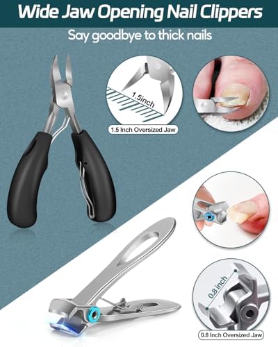 Toenail Clippers for Seniors Thick Toenail, Podiatrist Toe Nail Clipper Kits for Adult, Men, Women, Super Sharp Curved Blade Large Nail Tools, at Home Ingrown Toenail Remove Kit, 6 Pieces