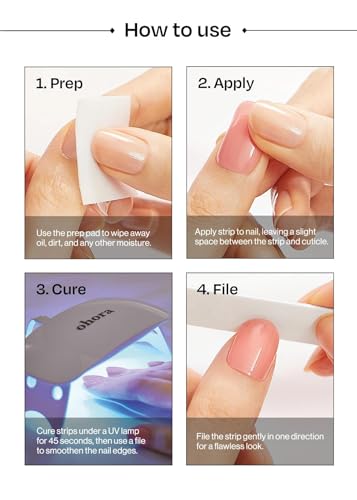 ohora Semi Cured Gel Nail Strips (P Ballerina) - Pink, Solid, Works with Any UV/LED Nail Lamps, Salon-Quality, Long Lasting, Easy to Apply & Remove - Includes 2 Prep Pads, Nail File & Wooden Stick