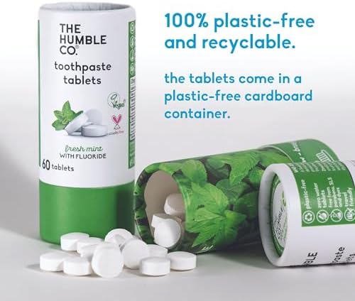 The Humble Co. Mint Toothpaste Tablets, 3 PK – Anticavity Fluoride Toothpaste Tablets with All Natural Ingredients, Dentist Developed Formula - Vegan, SLS Free, Plastic Free (Mint, 180 Count)