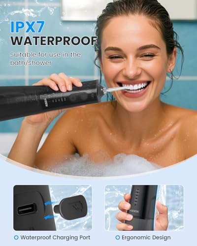 Water Flosser, Cordless Water Dental Flosser, 9 Jet Tips 5 Modes 300ML IPX7 Waterproof, Portable Rechargeable Oral Irrigator for Home Travel - Gums, Orthodontic, Braces Care - Black