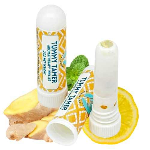TUMMY TAMER 2PK Nausea Inhaler w/Pink Salt, Menthol, Ginger, Peppermint, Basil & Lemon Oils | Fast Acting Aromatherapy | Motion Morning Sickness | Migraine | Chemo | Stocking Stuffer Gift