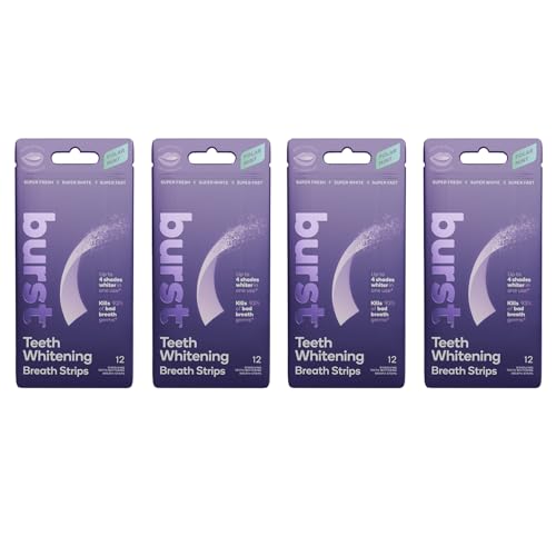 Burst Teeth Whitening Breath Strips (Polar Mint/4 Pack) | Kills 93% of Bad Mouth Germs | Up to 4 Shades Whiter in One Use | Easy to Apply/Quick Dissolving