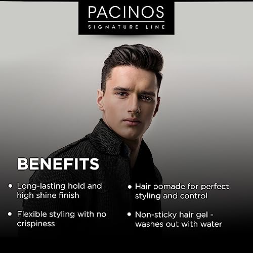 Pacinos SLEEK High Shine Flexible Pomade for Men - Long-Lasting Styling for Medium to Longer Hair - Wet Look with All-Day Hold - 4 oz