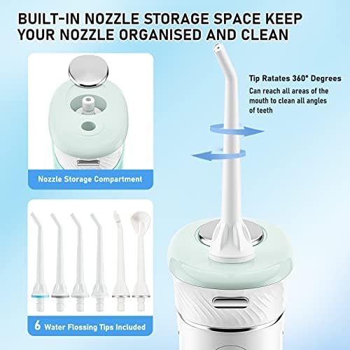 Water Flosser Cordless Oral Irrigator Portable Teeth Cleaner HOC600 IPX7 Waterproof Electric Dental Flossers with DIY Modes 6 Jet Tips for Braces Care Travel and Home Use