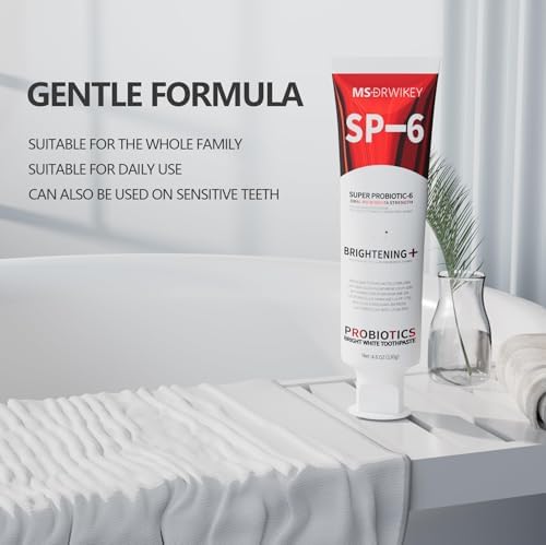 SP-6 Probiotic Whitening Toothpaste - Enhanced Formula with 6 Probiotics for Teeth Whitening and Gum Health - Enamel-Safe, Fluoride-Free, Fresh Mint Flavor, 4.6oz (2)