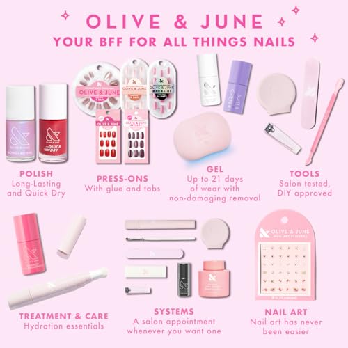 Olive & June Instant Mani Press-On Nails (Glue) Extra Short, Round 42 Fake Nails, 21 Sizes Non-Toxic, Long-Lasting Recycled Materials Realistic Look, Salon-Quality at Home Strawberry Scone